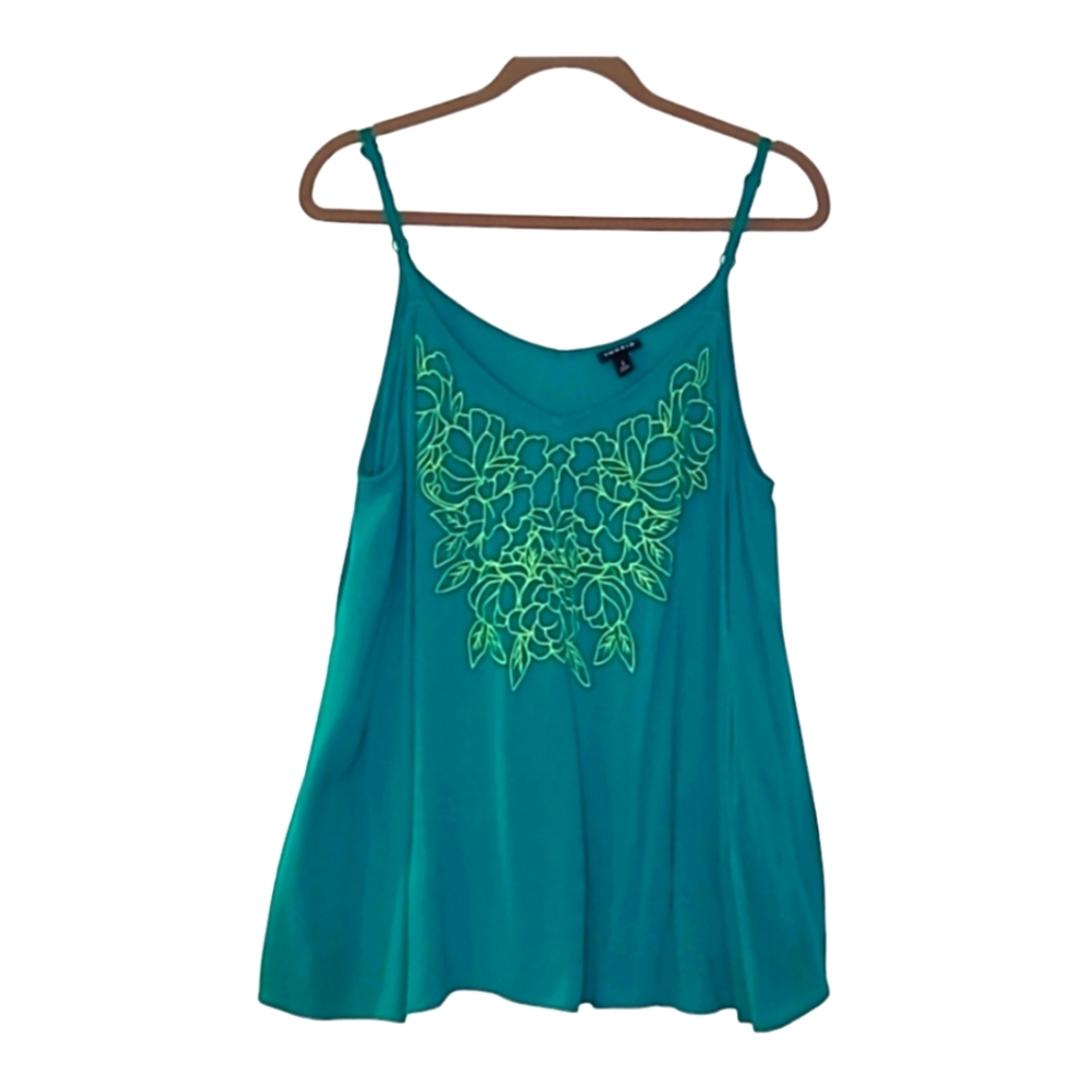 Torrid Teal Tank Top with Lime Embroidery